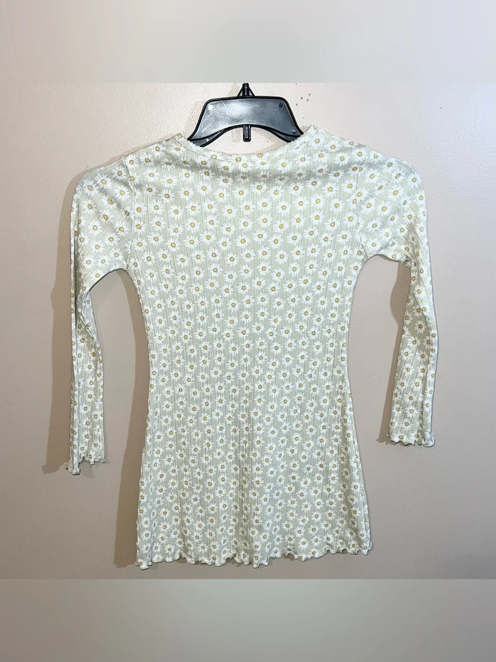 H&M Long Sleeve Floral Dress Girls 8/10 Tan White Yellow